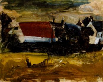 Red roof and yellow foreground. Study by 
																	Peter Lanyon