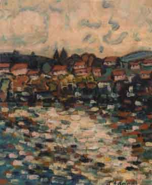 Town on the banks of a river by 
																	Stanislawa Karlowska