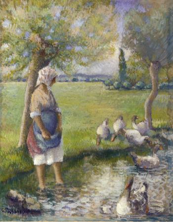 Gardienne d'oie by 
																	Camille Pissarro