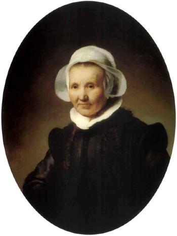 Portrait of lady aged 62, perhaps Aeltje Pietersdr, Uylenburgh, wife of Johannes Cornelisz by 
																	Rembrandt Harmensz van Rijn