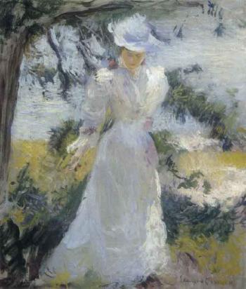 My wife, Emeline, in a garden by 
																	Edmund C Tarbell