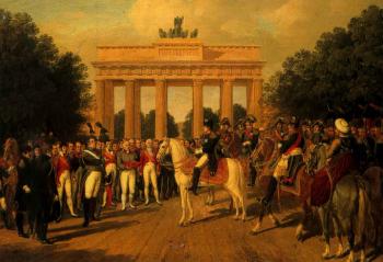 Napoleon Bonaparte 1st Emperor of France, entering the city of Berlin. Napoleon receiving key by 
																			Heinrich Anton Dahling