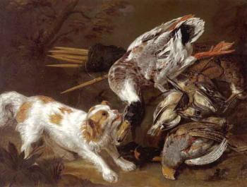 Hunting life with duck, wild birds and dog by 
																	Franz Cuyck van Mierhop