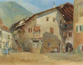 Street in Hall, Tyrol with blacksmith by 
																	Hans Nowack