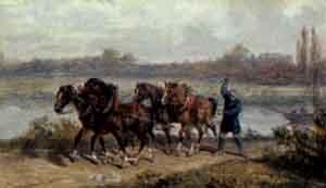 Working horses by river by 
																	Jean Nicolas Ventadour