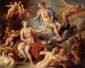 Venus and Juno with cherubs and nymphs in a landscape by 
																	Franz Xaver Wagenschoen