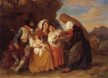 Italian peasant family with fortune teller by 
																	Carl Rahl