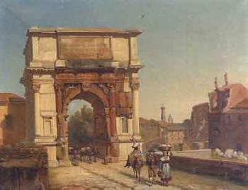 Roman street scene with Titus arc by 
																	Antonioli Fausto