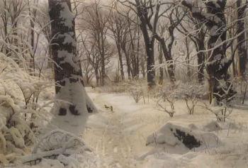 Snelandskab i skoven - in the forest, winter by 
																			Peder Mork Monsted