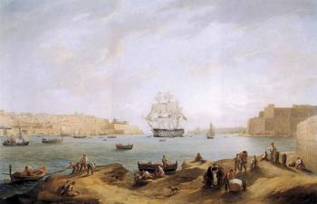 View of the Grand Harbour at Valetta by 
																			Anton Schranz