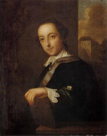 Portrait of Horace Walpole, wearing van Dyck dress by 
																			John Giles Eccardt