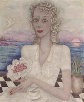 Elegant lady taking tea by the seashore by 
																	Maria Ivanovna Vasilieva