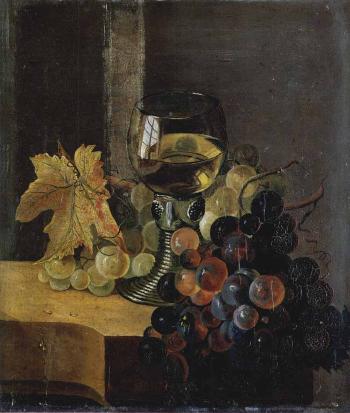 Still life with fruit and wine in goblet by 
																	Werner Hunzinger