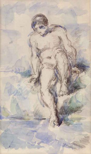 Bather entering the water. Study of bather by 
																			Paul Cezanne