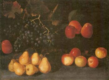 Grapes, pears and apples on a forest floor. Peaches, apricots and figs on a forest floor by 
																			 Pseudo Fardella
