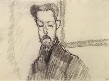 Tete et buste de Paul Alexandre Devant un Cadre, ebauche de tenture a gauche by 
																	Amedeo Modigliani