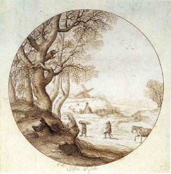 Winter landscape with figures on road carrying kindling by 
																	Anton Crussens