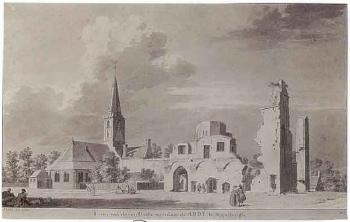 Church and ruins of Rijnsburg, seen from the north east by 
																	Cornelis Pronk