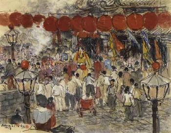 Temple gathering by 
																	 Yuan Jinta