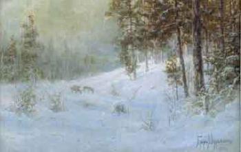 Winter landscape with deer by 
																	Graf Muraviev