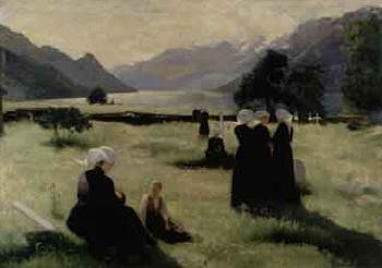 Women by the fjord, Hardanger by 
																	 Norwegian School