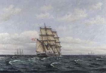 Seascape with sailing ship off Kronborg Palace by 
																	Frants Landt