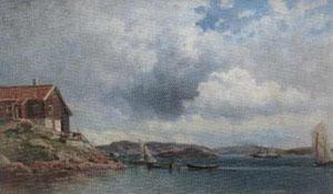 Coastal landscape with boats by 
																	Lyder Wentzel Nicolaysen