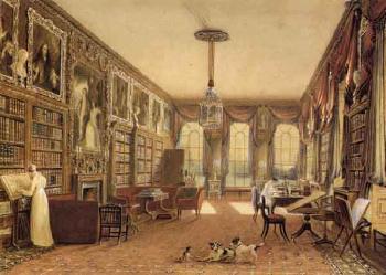 Vue de la bibliotheque de Cassiobury by 
																	Augustus Charles Pugin