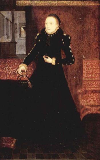 Portrait of a lady, thought to be Katherine, Duchess of Suffolk by 
																	Hans Eworth