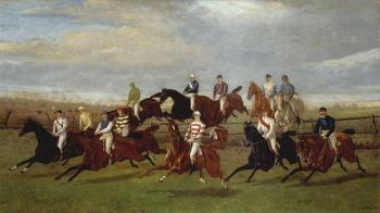 Leading amateur steeplechase jockeys of the day in an imaginary race by 
																	George Veal