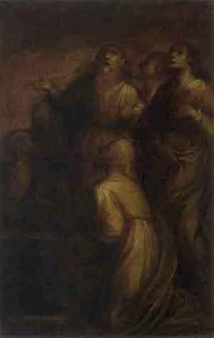 Two studies for the assumption of the Virgin and six Apostles, one kneeling by 
																			Pietro Sorri