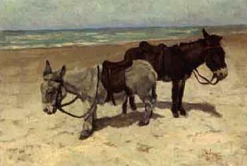 Little donkeys on the beach by 
																	Hendrikus Johannes van Langen