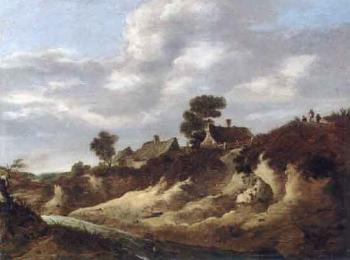 Dune landscape with figures on brow of hill by 
																	Cornelis van Zwieten