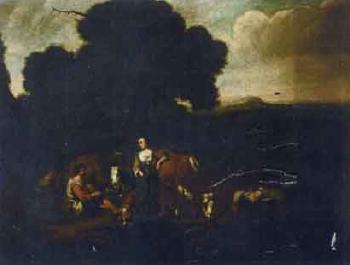 Pastoral scene. Itinerant company before tavern by 
																			Jacobus Tyssens