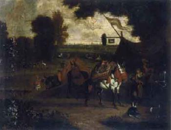 Pastoral scene. Itinerant company before tavern by 
																			Jacobus Tyssens