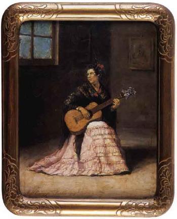 Gypsy woman playing the guitar by 
																	Rafael Enriquez y Villanueva