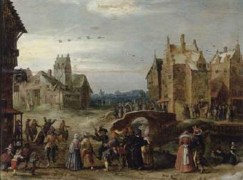 Carnival procession in a village street on Shrove Tuesday by 
																	Govaert Jansz