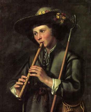 Shepherd playing pipes by 
																	Johan Baeck