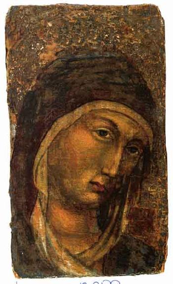 Fragment of head of the Madonna by 
																	 Duccio di Buoninsegna