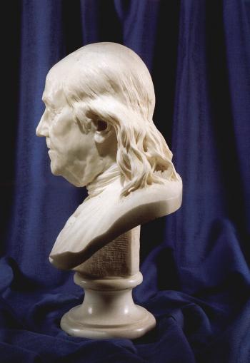 Bust of Benjamin Franklin by 
																			Jean Antoine Houdon