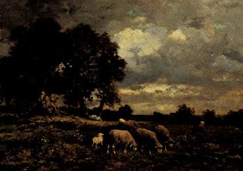 Tending the flock by 
																	Charles Emile Jacque