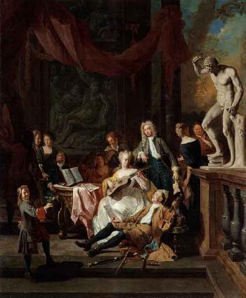 Musical assembly. Gentleman at table by 
																			Pieter Angillis