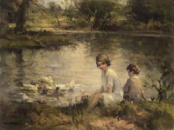 Children on the banks of the Lagan by 
																	Frank McKelvey