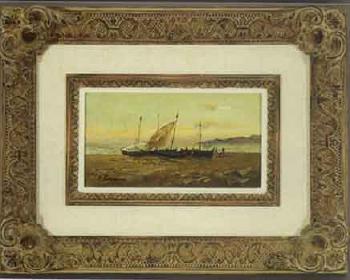 Fishing boats at low tide. Country landscape by 
																			F Lorans