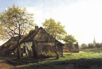 Paysage de printemps avec ferme. Bord d'etang avec maisons by 
																			Felix de Baerdemaeker