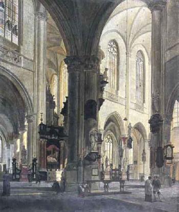 Interior of the St Jacques church in Antwerp by 
																	Josephus Christianus Nicolie