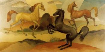 Horses in a landscape by 
																	James Turkington