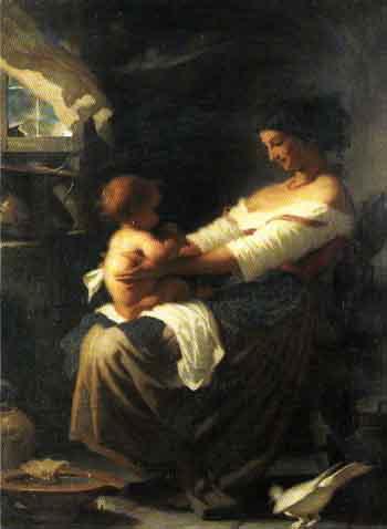 Mother bathing child by 
																	Alfred van Muyden