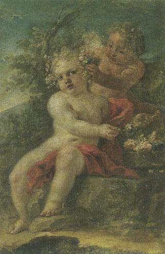 Putti adorning themselves with flowers by 
																	Luis Paret y Alcazar