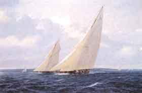 New rig, Nyra, 1921 the first big glass yacht to be Bermudan rigged by 
																	Simon Dufrais